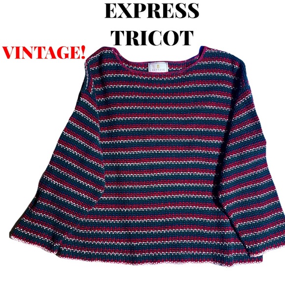 💎RARE💎Vintage 90’s Express Tricot Striped Knit Sweater, Size Medium - Picture 14 of 14
